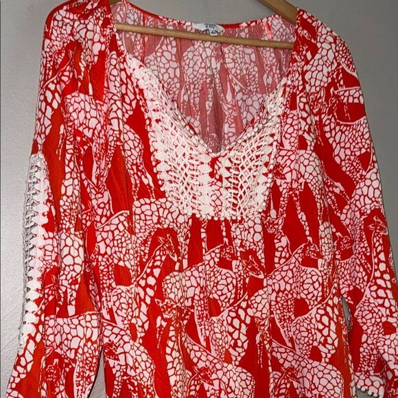 Orange and White Smocked Tunic with Relaxed Fit - Picture 6 of 12